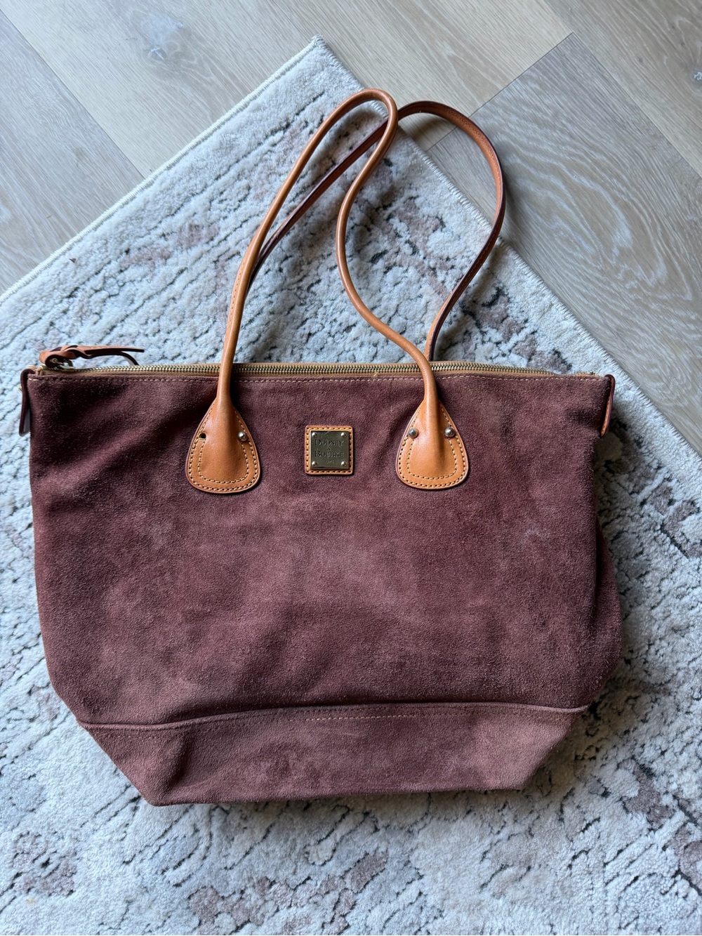 Dooney & Bourke Suede Tote with Tan Leather Handles